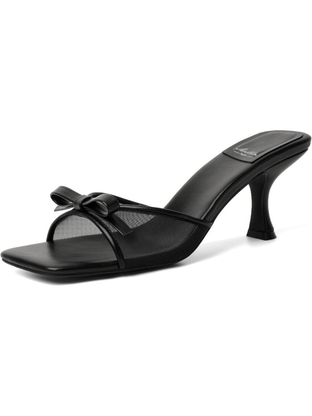 Women's Round Toe Heel With Bow Mules Black Pu3 Slip On Stiletto Backless Sandal